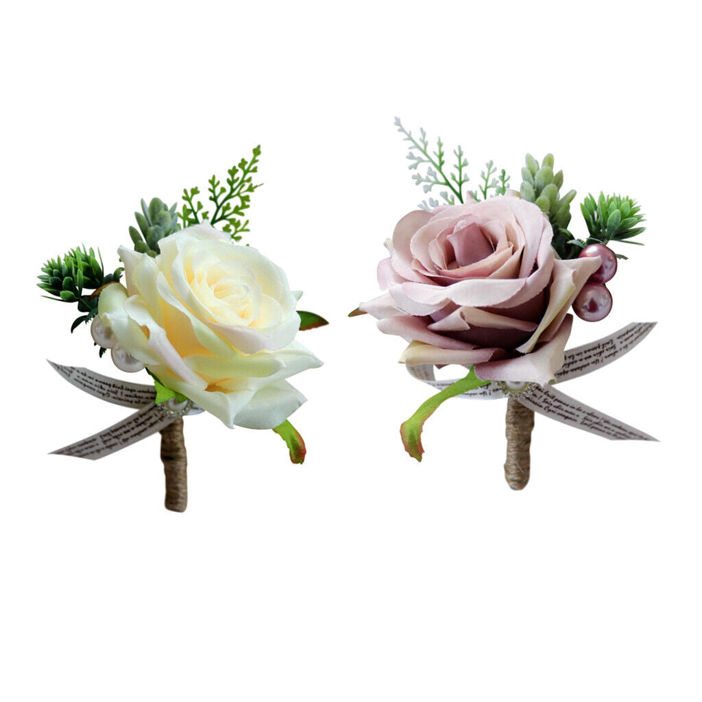 Set of 2  Boutonniere Wrist Wristband Wrist Corsage Groom Man Wedding
