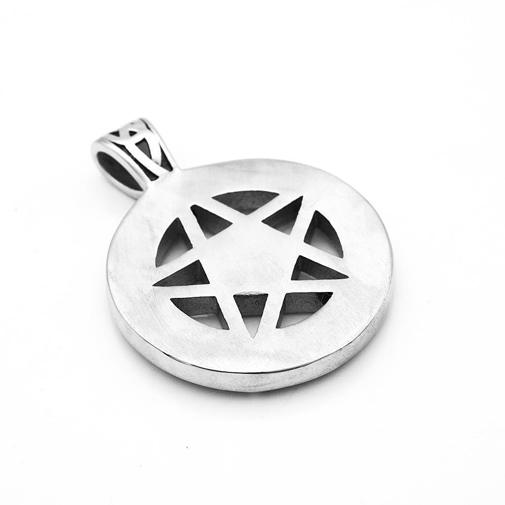 Pentacle Engraved  Rune Pendant Stainless Steel Necklace