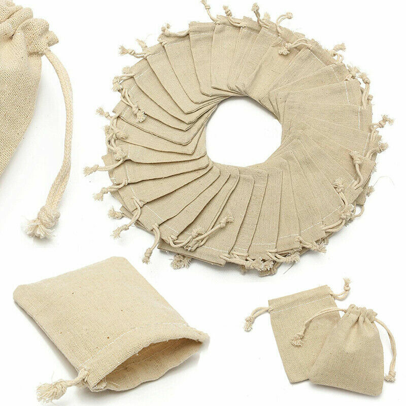 30x Small Bag Natural Linen Pouch Drawstring Burlap Jute Sack Jewelry Gift Wed