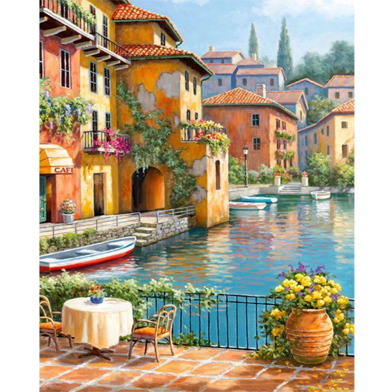 Boat DIY Oil Painting Paint By Numbers Kits with Brushes Acrylics Painting Kits