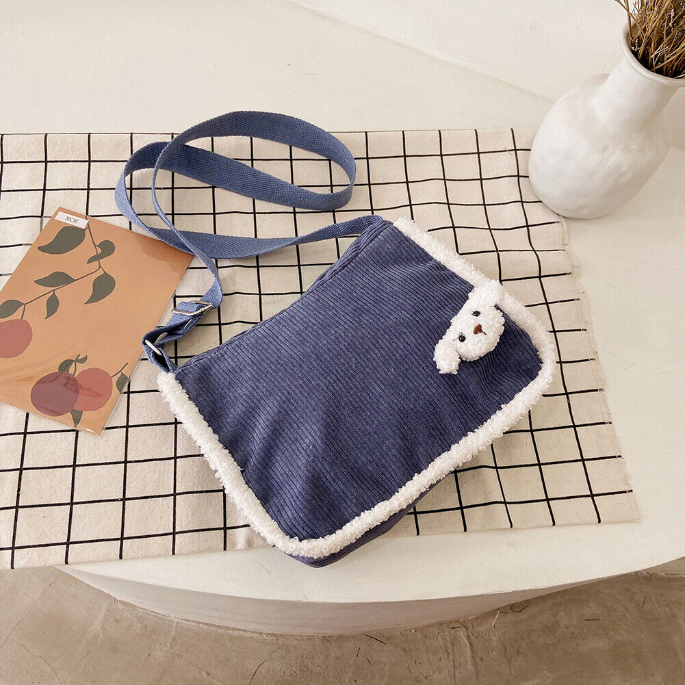 Fashion Big Capacity Crossbody Bag Corduroy Dog Women Shoulder Tote (Blue)