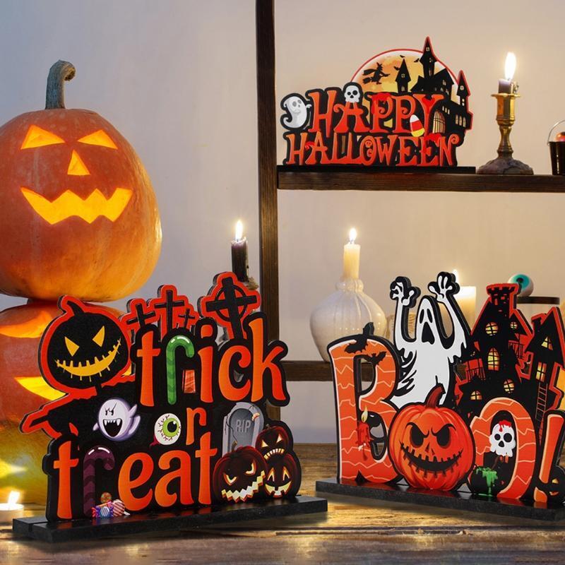 Interior Decor Happy Halloween Wooden Centerpiece Signs Witch Gifts for Boy Room