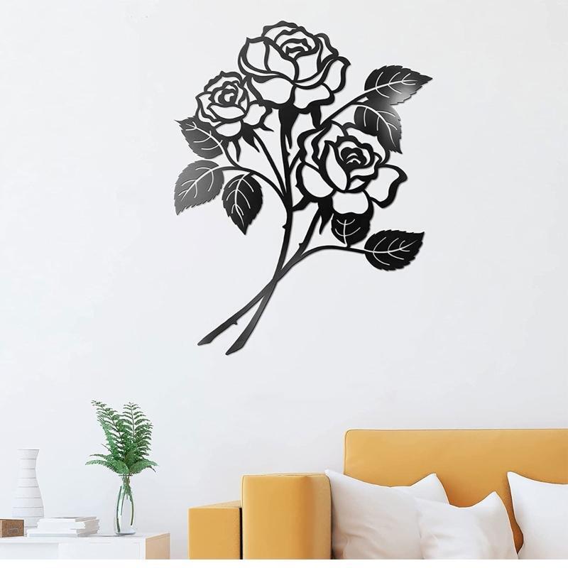 Metal Rose Wall Art Decor Silhouette Art Flower Ornament Hanging Crafts
