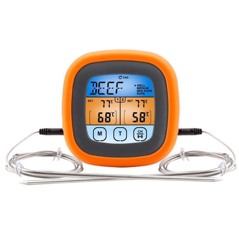 Food Cooking Thermometer w/ Alarm 2 Probes Digital Thermometer Waterproof Meter
