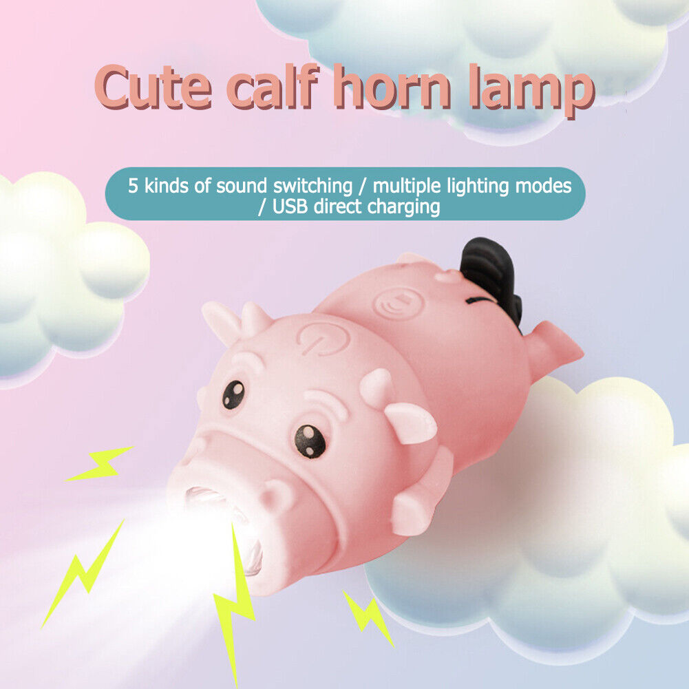 Cute Bike Handlebar Horn Bell Calf Kids Bicycle Scooter Front Light (Pink)
