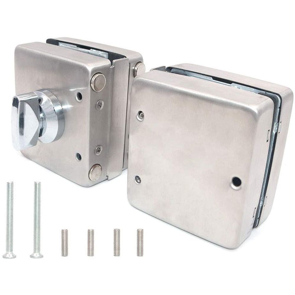 Security Home 10-12mm Glass Lock Double Glass Door Lock 4 Bolts Both Sides Open