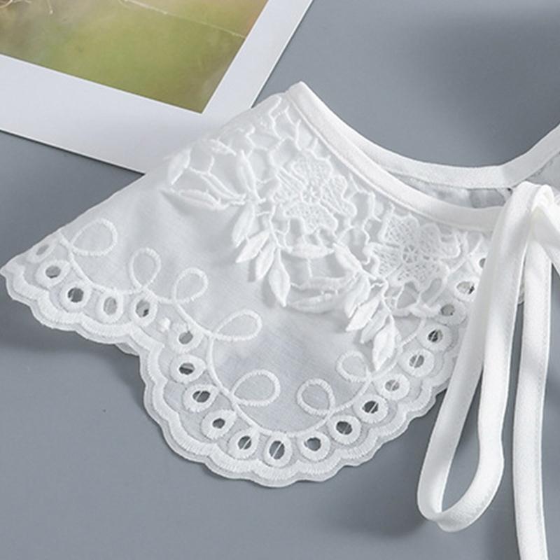 Detachable False Collar Hollow Embroidery Dots Floral Women Petals Shawl Cape