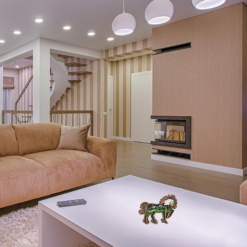 Wood Horse Ornament Glowing Multi Layer Sculpture Crafts for Home Ornaments
