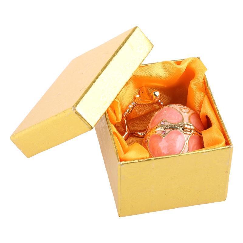 Pink Faberge-Egg Hand Painted Jewelry Trinket Box Gift for Easter Home Decor
