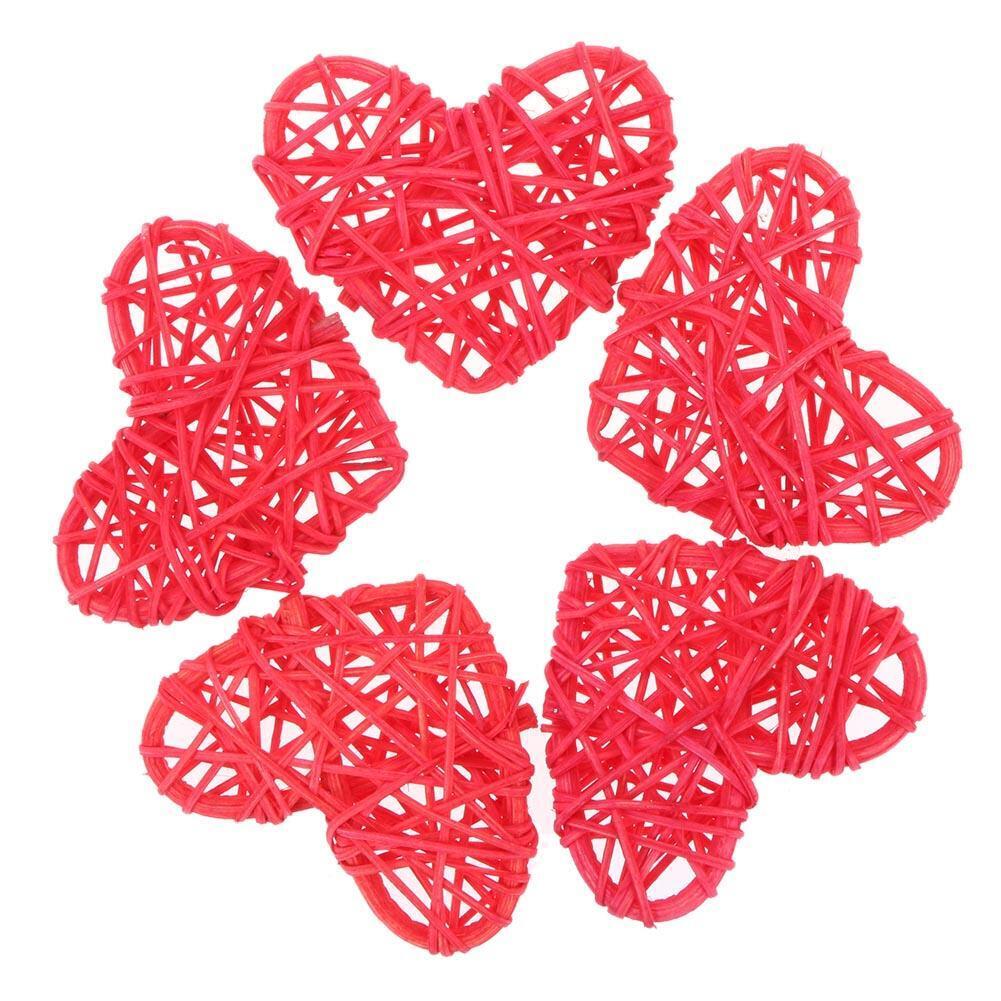 5pcs Heart Rattan Ball DIY Ornament Birthday Wedding Party Decor Gift(Red)