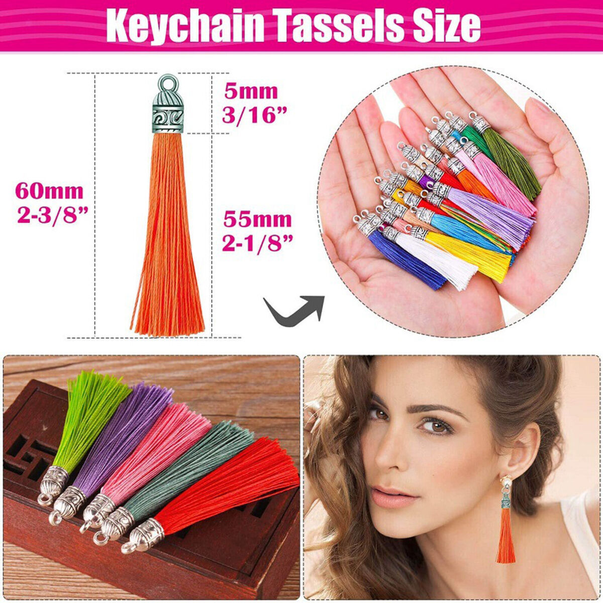 100 * 25- 60mm Tassel Pendants Crafts DIY Keychain Charms Supplies Gift