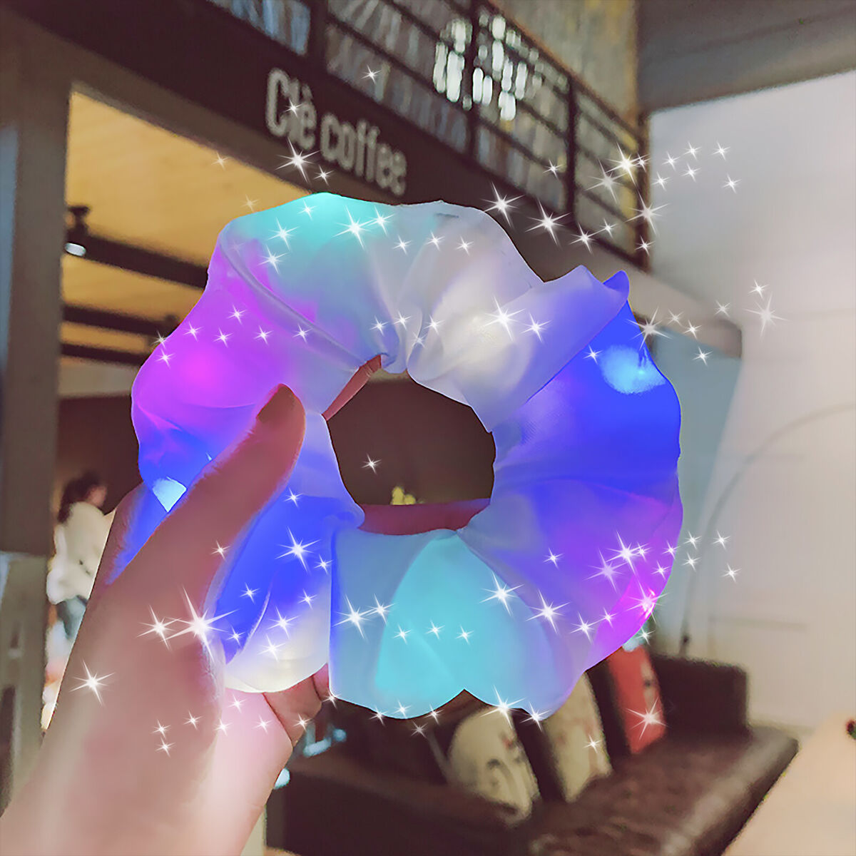 Scrunchy with LED Light Glowing Hairband & Elastic Girl Hair Band (White)