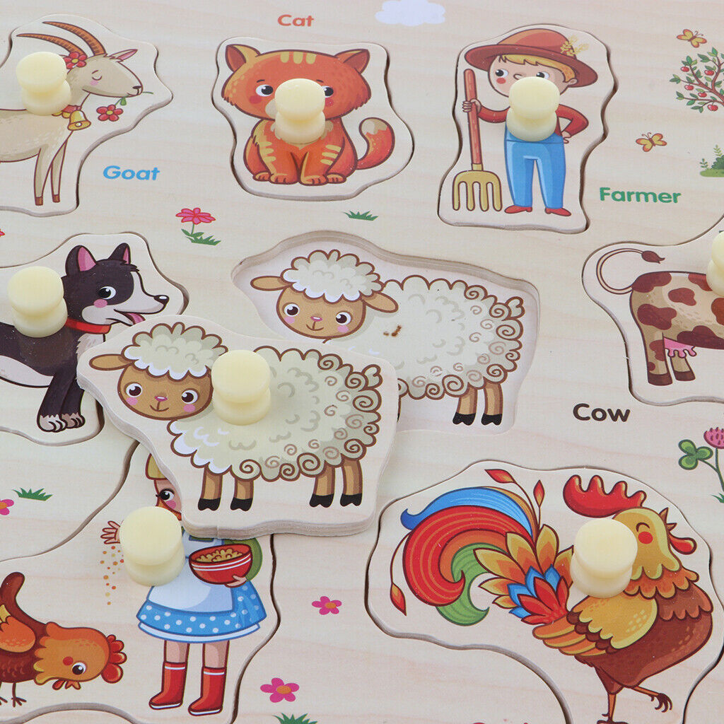 2 Pack Wooden Peg Puzzle  Preschool Educational  & Farm Animals