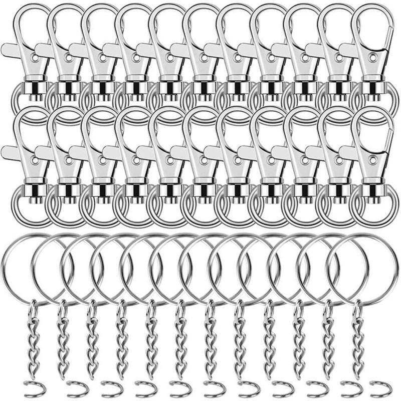 100PCS Lobster Clasp Hook Key Rings with Chain for Craft DIY Jewelry Pendant