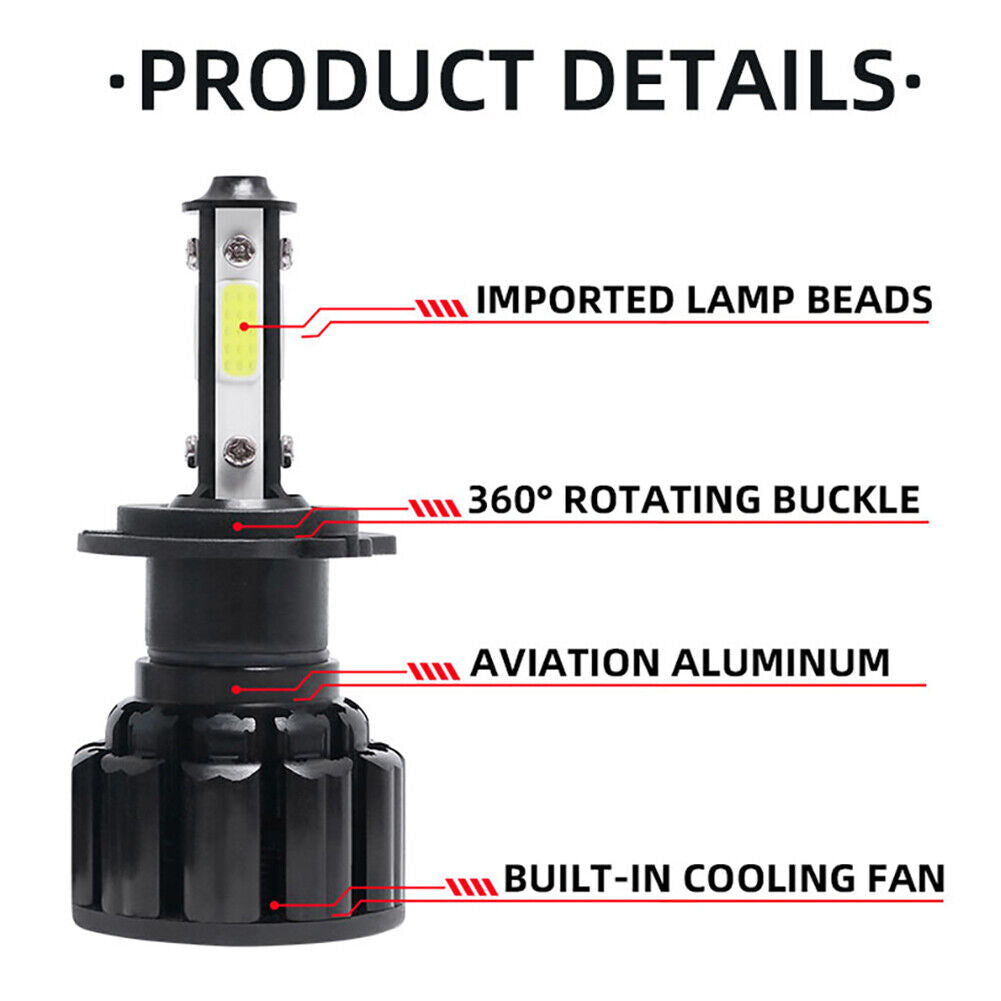 4 Sides LED Car Auto Headlight Fog Lamp Bulbs 6500K 8000LM 52W 9-32V (H7)