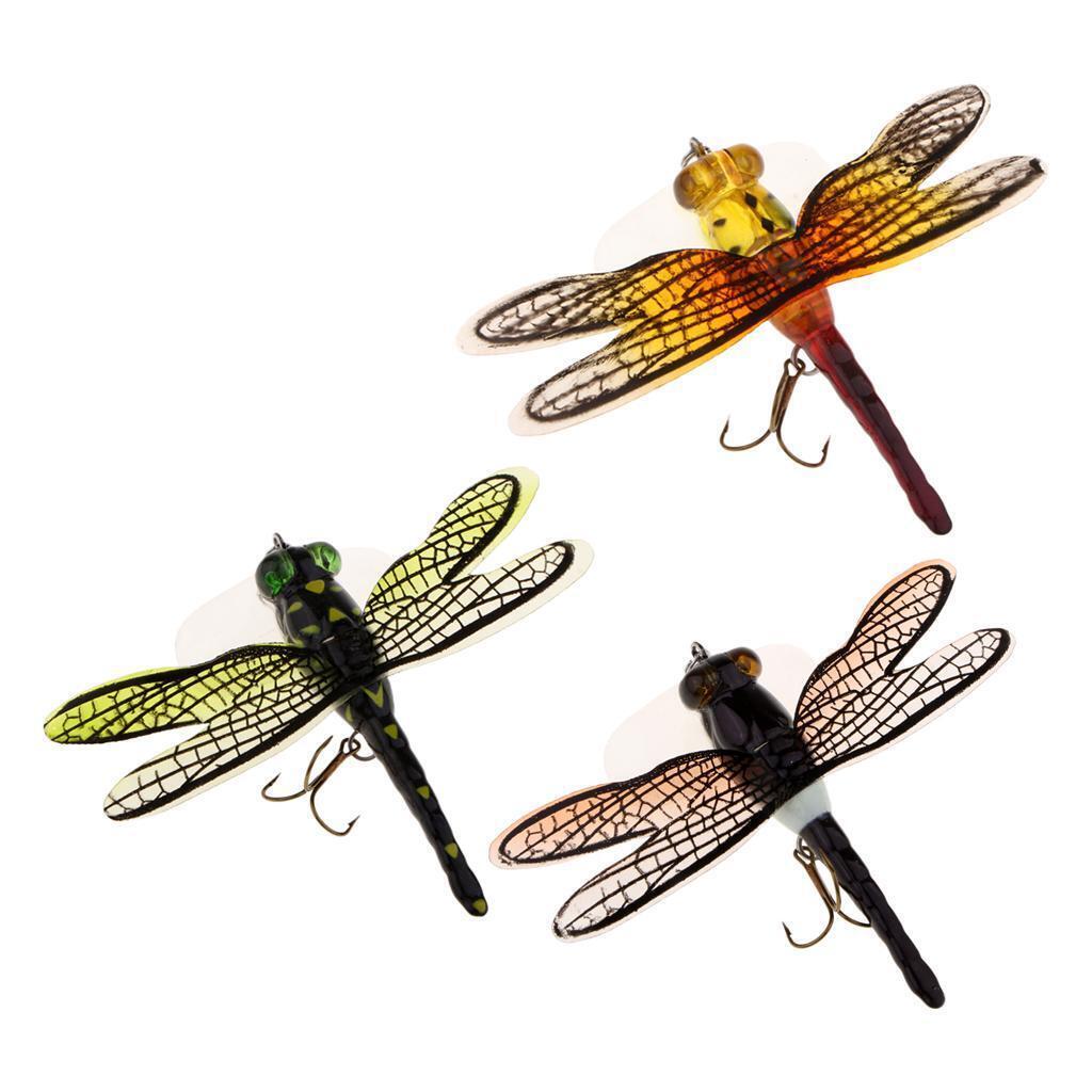 3x Long Tail Dragonfly Fly Fishing Lures Floating Topwater Bait for Bass