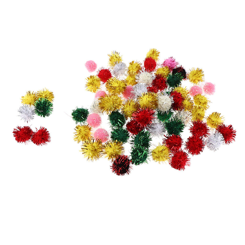 70pcs 25mm Glitter Tinsel Pompom Balls for Play Ball Kitten Cat