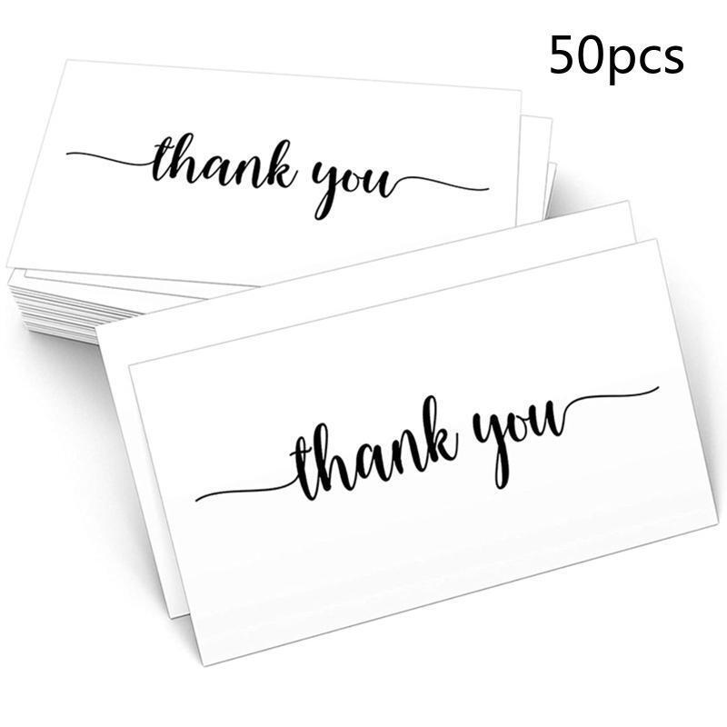 White Thank You Cards 50Pcs Message Greeting Black Letters Note Card