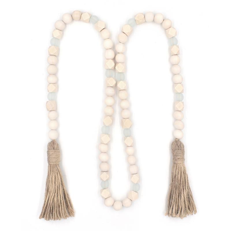 Wooden Bead Garland with Tassels Geometric Clear Acrylic Beads Tiered Tray Decor