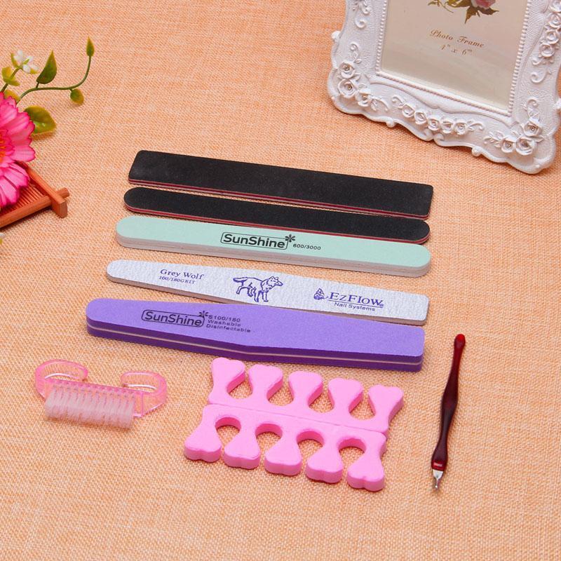 8 Pcs Manicure Tools Kit Rectangular Nail Files Brush Nail Art Accessories Tools