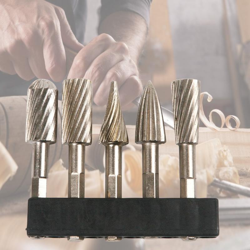 5 Pieces 1/4"/6.35mm Burrs Rotary File Rotary Tool HSS Rotary Rasp Cutter Files