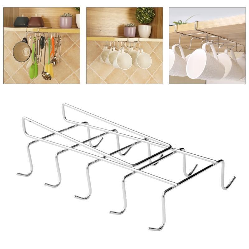 10 Hooks Stainless Steel Wardrobe Hanger Coffee Mug Cup  Hanging Holder Drainer