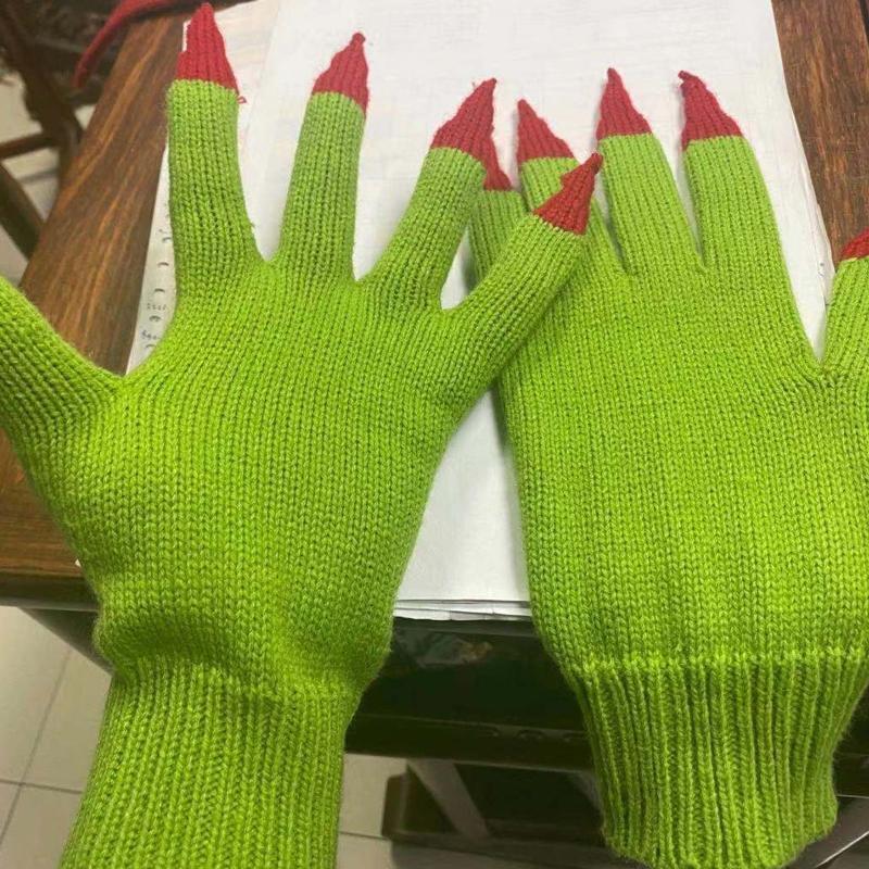 Stretchy Knitted Gloves Full Finger Gloves Creative Green Gloves for Riding