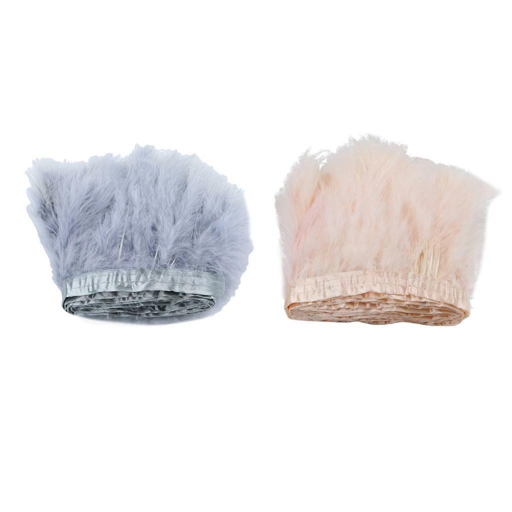 2pcs x 2m  Feather Fringe Trims Lace Ribbon Sewing Decoration Mixed