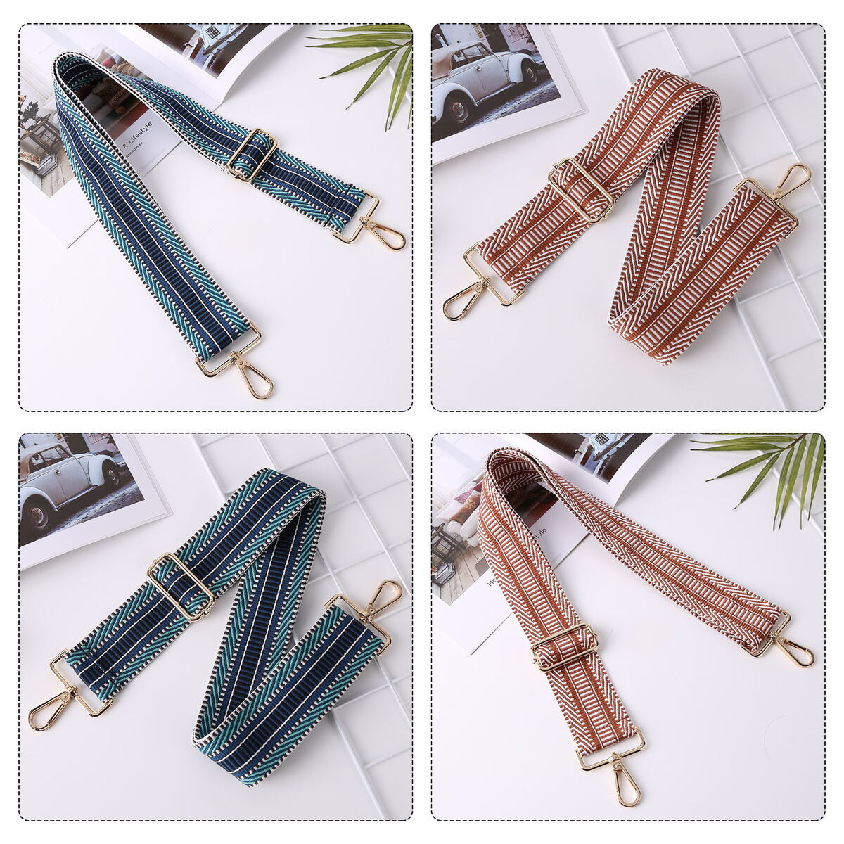 Replacement Bag Strap Universal Adjustable Wide Shoulder Belt (Blue+Brown)