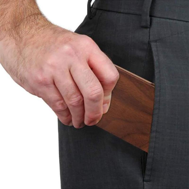 Stylish Wood Black Walnut Shell Business Card Holder Card Wallet Case Organizer