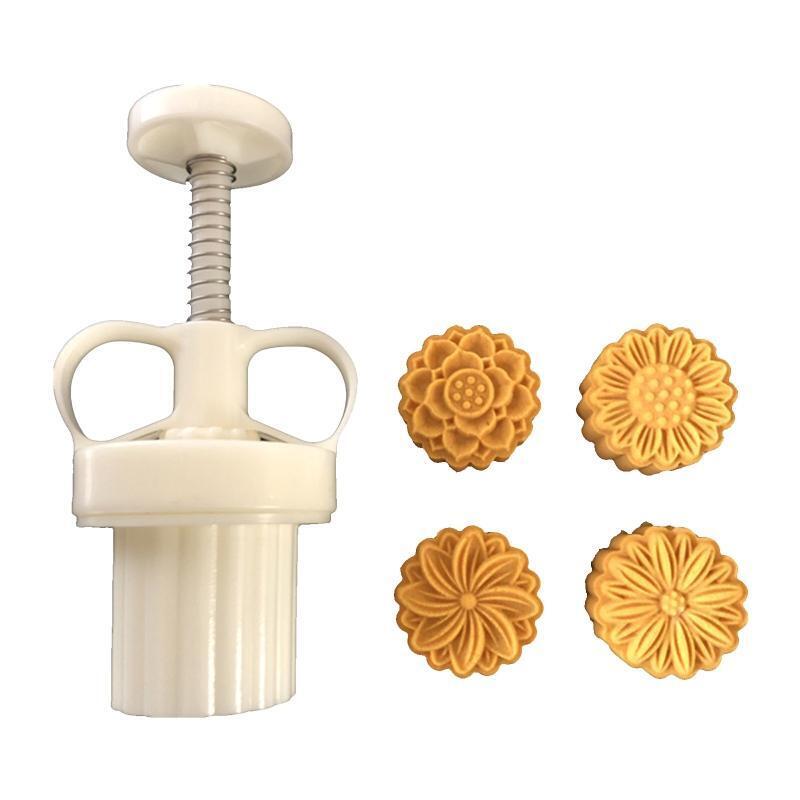 25g 4pcs Cookie Stamps Thickness Adjustable Moon Cake Mold Set Hand Press Cutter