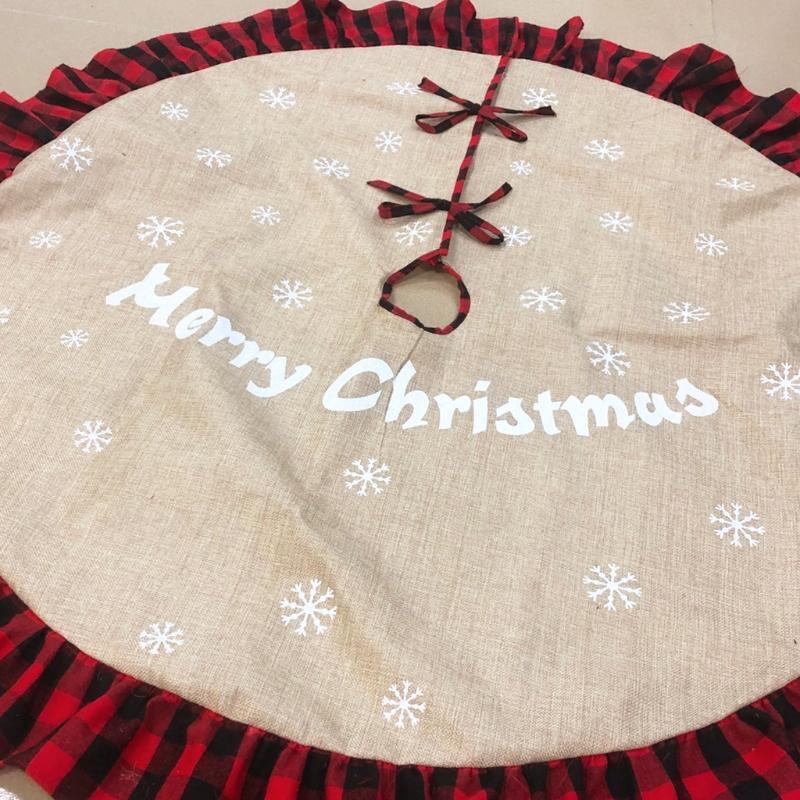 Christmas Tree Skirt Red and Black Buffalo Check Plaid Tree Skirt with Snowflake
