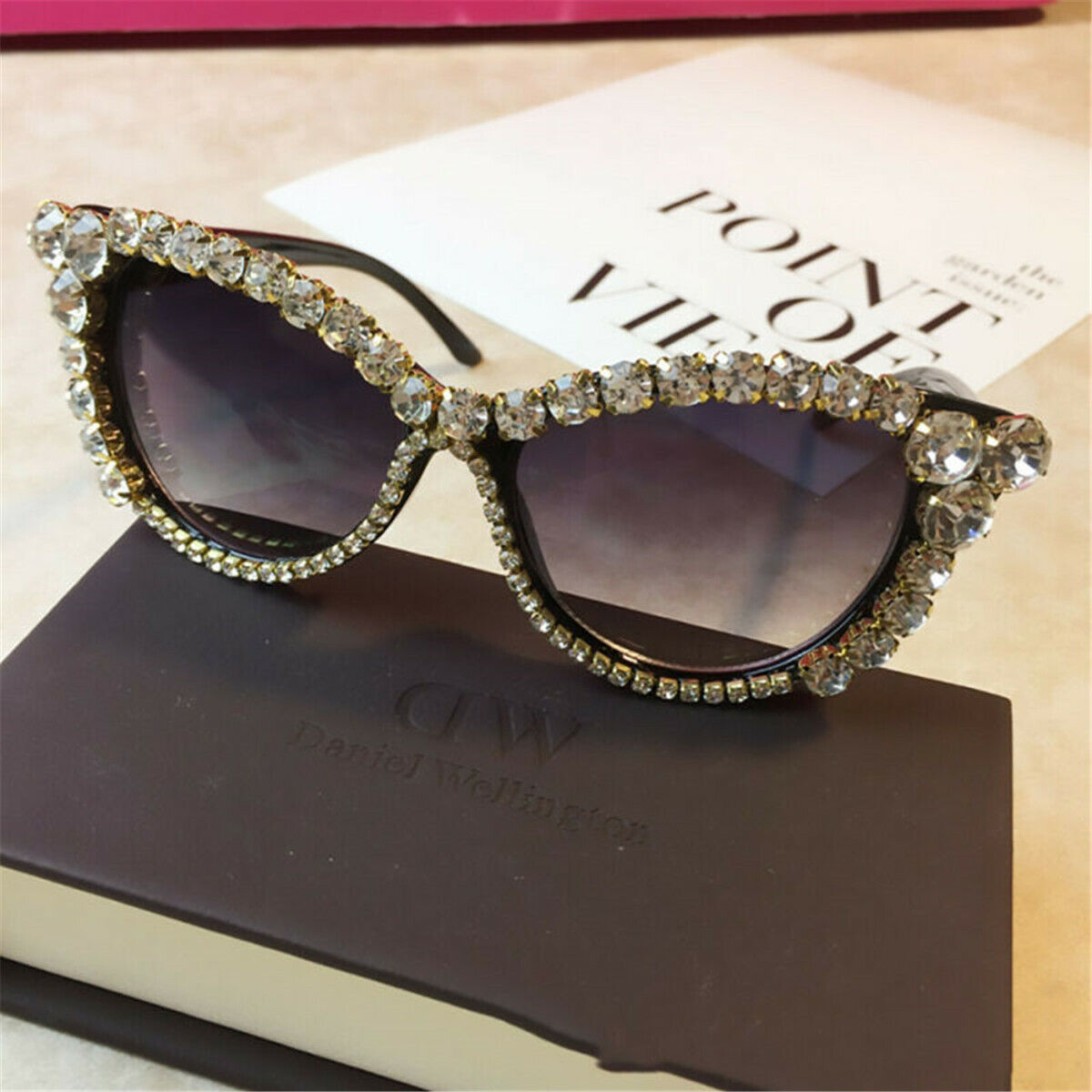 Oversized Cat Eye Bling Rhinestone Sunglasses Women Fashion  Shades Party Gift