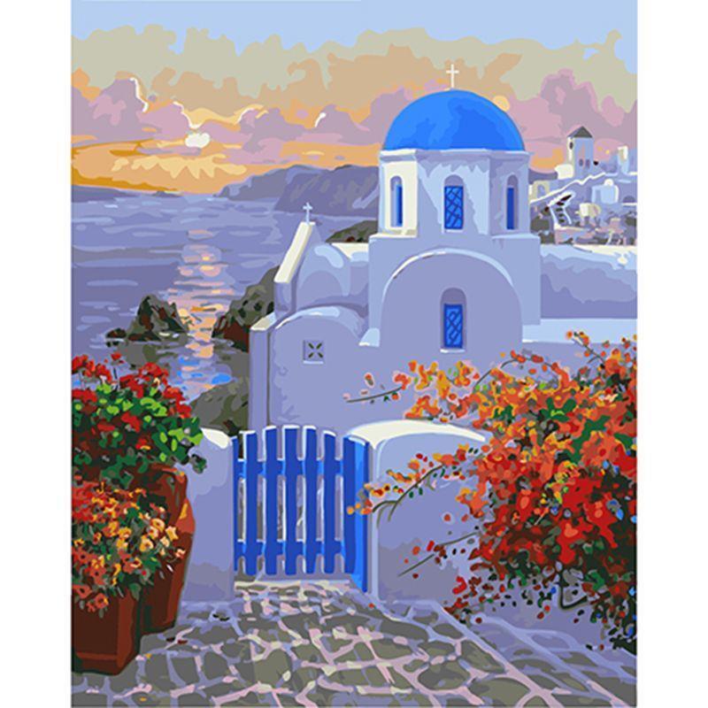 Santorini DIY Paint Numbers Canvas Oil Painting Kit for Kids Acrylic Pigment