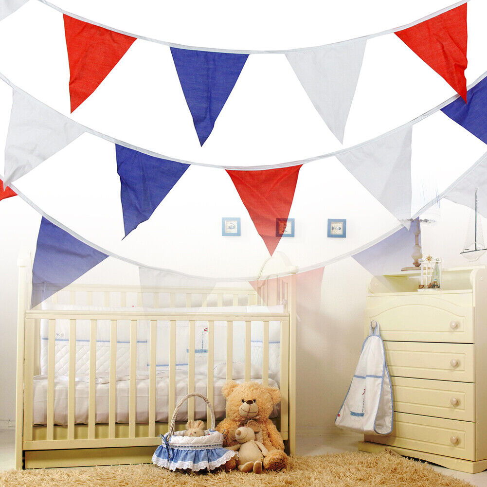 12 Flags White Red Blue Flag Banner Pennant Wedding/Birthday Party Decor