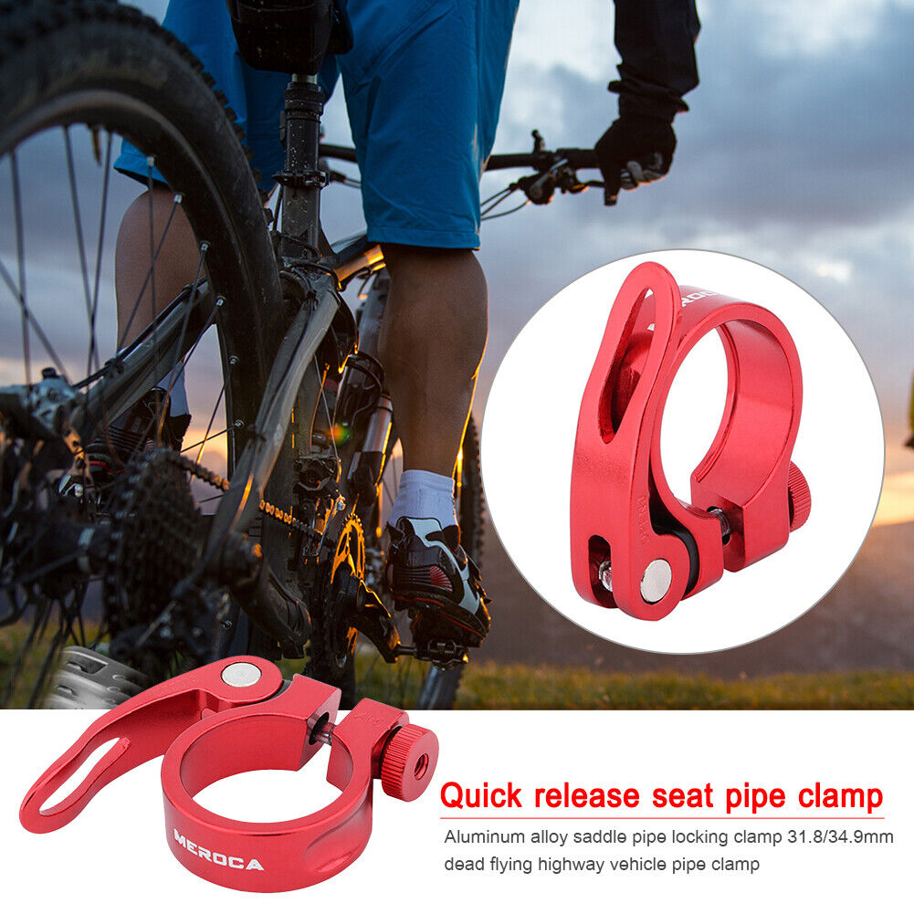 MTB Bike Road Quick Release Seat Post Clamp Saddle Tube Clip (Red 34.9mm)