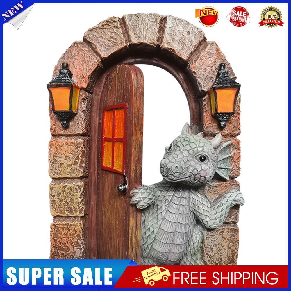 Dinosaur Climbing Windows Sculpture Garden Dragon Opening Door Statue (B)