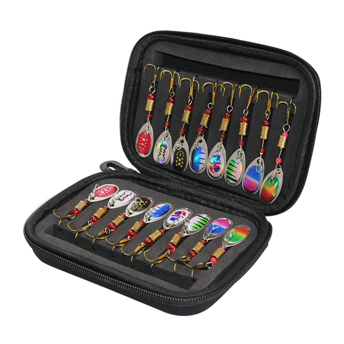 Set of 16 Fishing Lures Spinner Baits with Carry Bag for Bass Trout Salmon