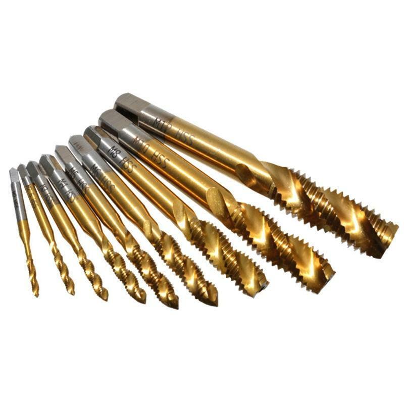 9pcs M2-M12 Titanium Coated High Speed Steel HSS Screw Thread Metric Spiral Taps