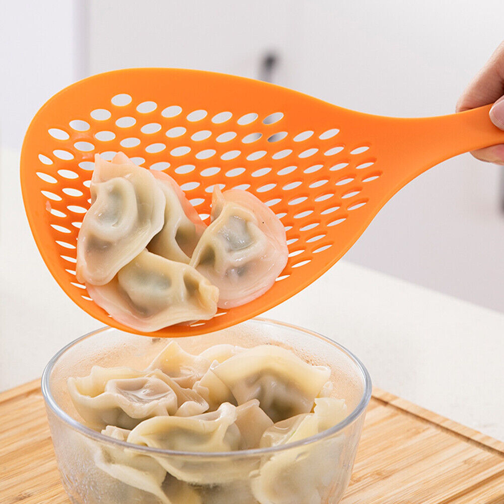 Long Handle Scoop Colander Heat Resistant Wonton Filter Spoon (Orange)