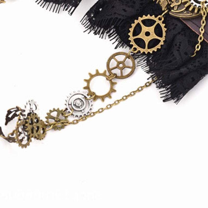 Gothic Steampunk Lace Cuff with Ring Gear Bracelet Victorian Wrist Cuff Party