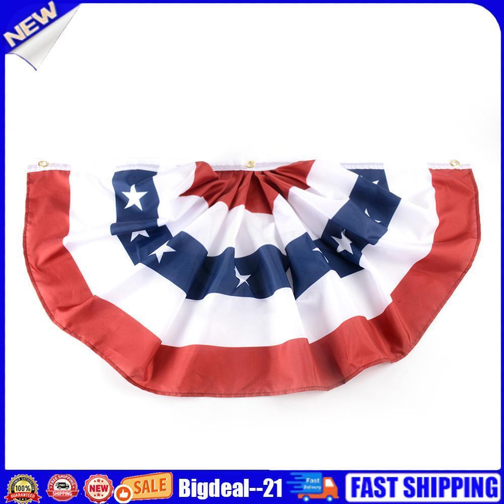 USA Pleated Fan Flag American Bunting Patriotic Half Banner Home Decoration