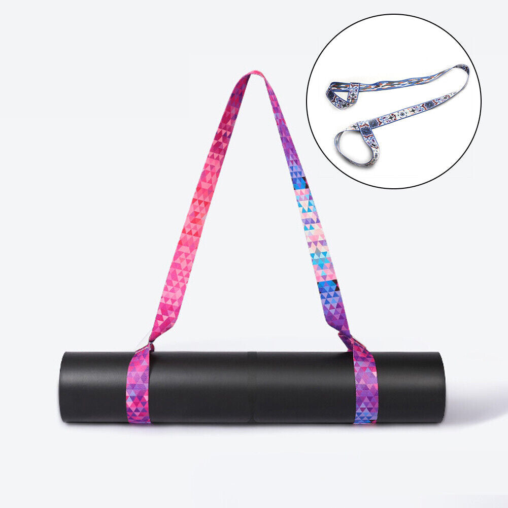Printed Yoga Mat Strap Adjustable Shoulder Carry Stretch Belt (Blue White)