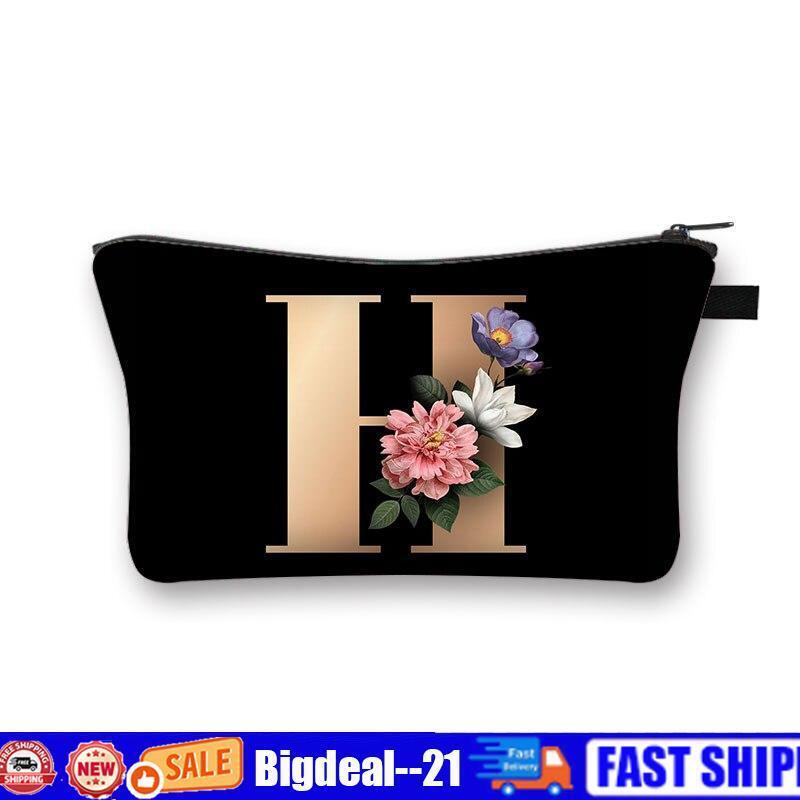 Alphabet flowers Printed Hand Hold Travel Storage Cosmetic Bag Toiletry Bag