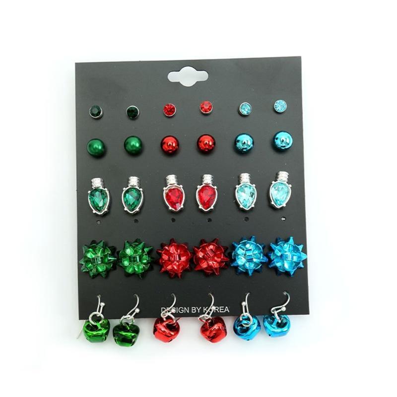 15 Pairs Cartoon Christmas Stud Earrings Women Personality Drop Dangle Ear Studs