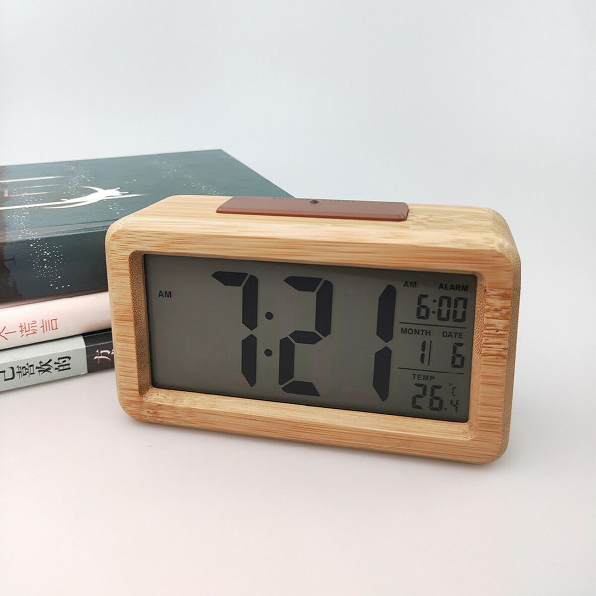 Digital Alarm Clock, Wooden Time Display Battery Operated Electronic Clocks