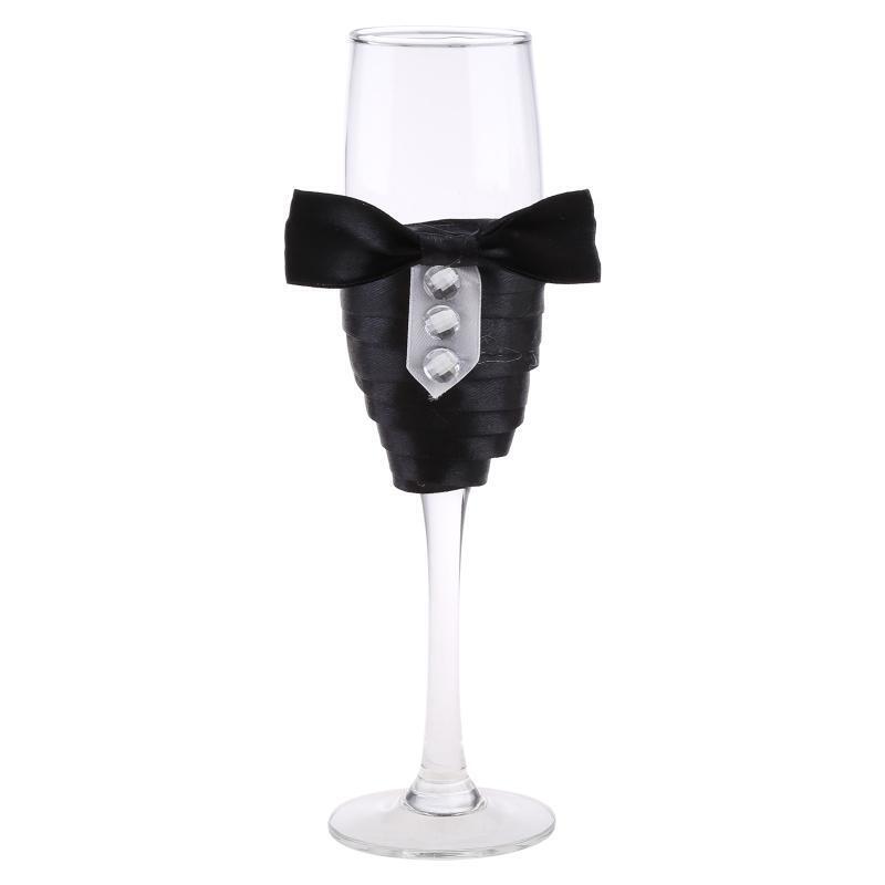 2pcs Set Wedding Glass Creative Black White Dress Crystal Wedding Champagne Glas