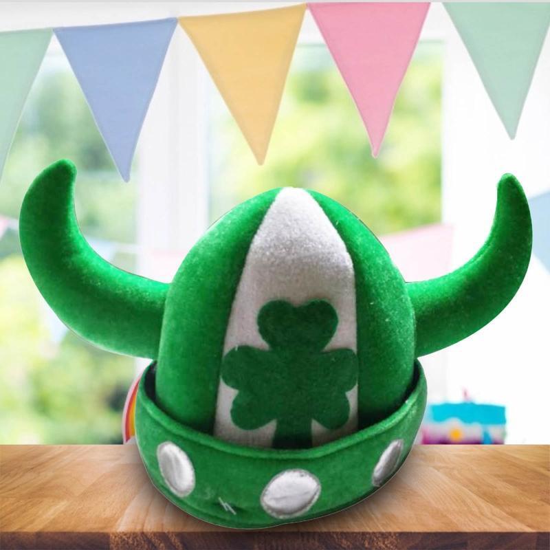 Irish Cow Horn Hat Saint Patricks Day Shamrock Clover Green Velvet Top Hat