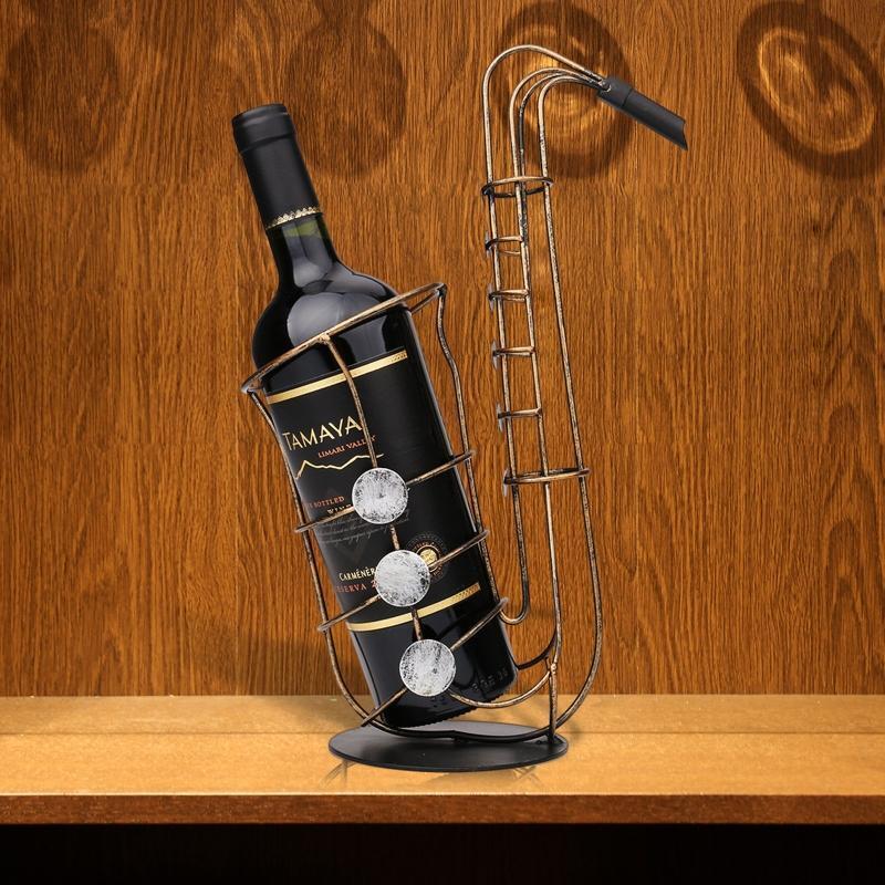 Creative Wine Bottle Holder Metal Sax Single Wine Organizer Sax Shape Art Decor