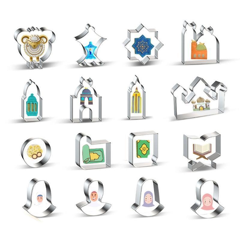 16 Pcs Cookie Cutter Pastry Tool Stainless Steel Non-Stick Shape of Eid al-Fitr